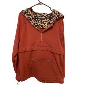 Womens Hooded Sweatshirt L Leopard Print Lined Hood Kangaroo Pocket Cozy Comfy